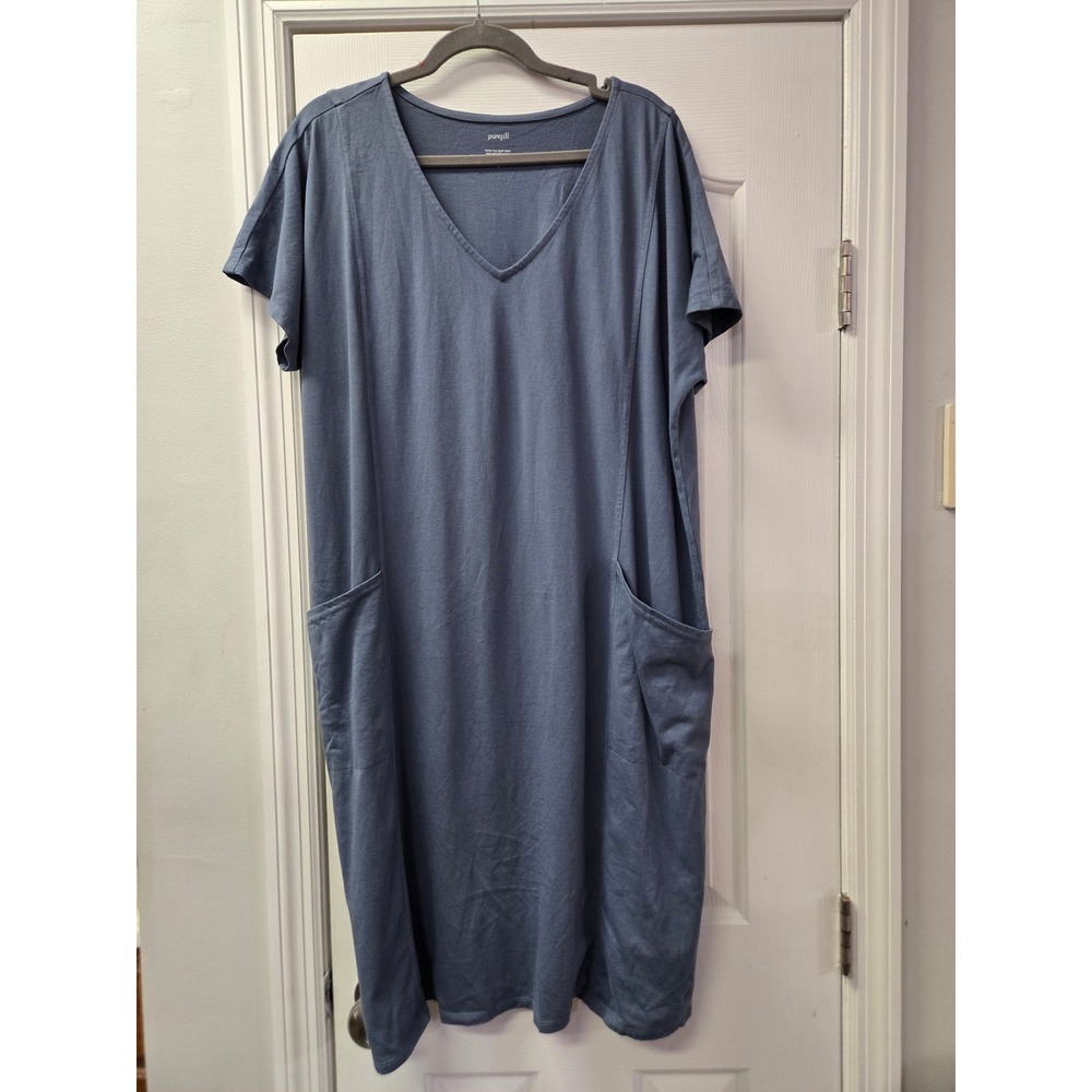 J. Jill Pure Jill Easy Knit Two-Pocket Dress 2X Cadet Blue Cotton V-Neck Midi